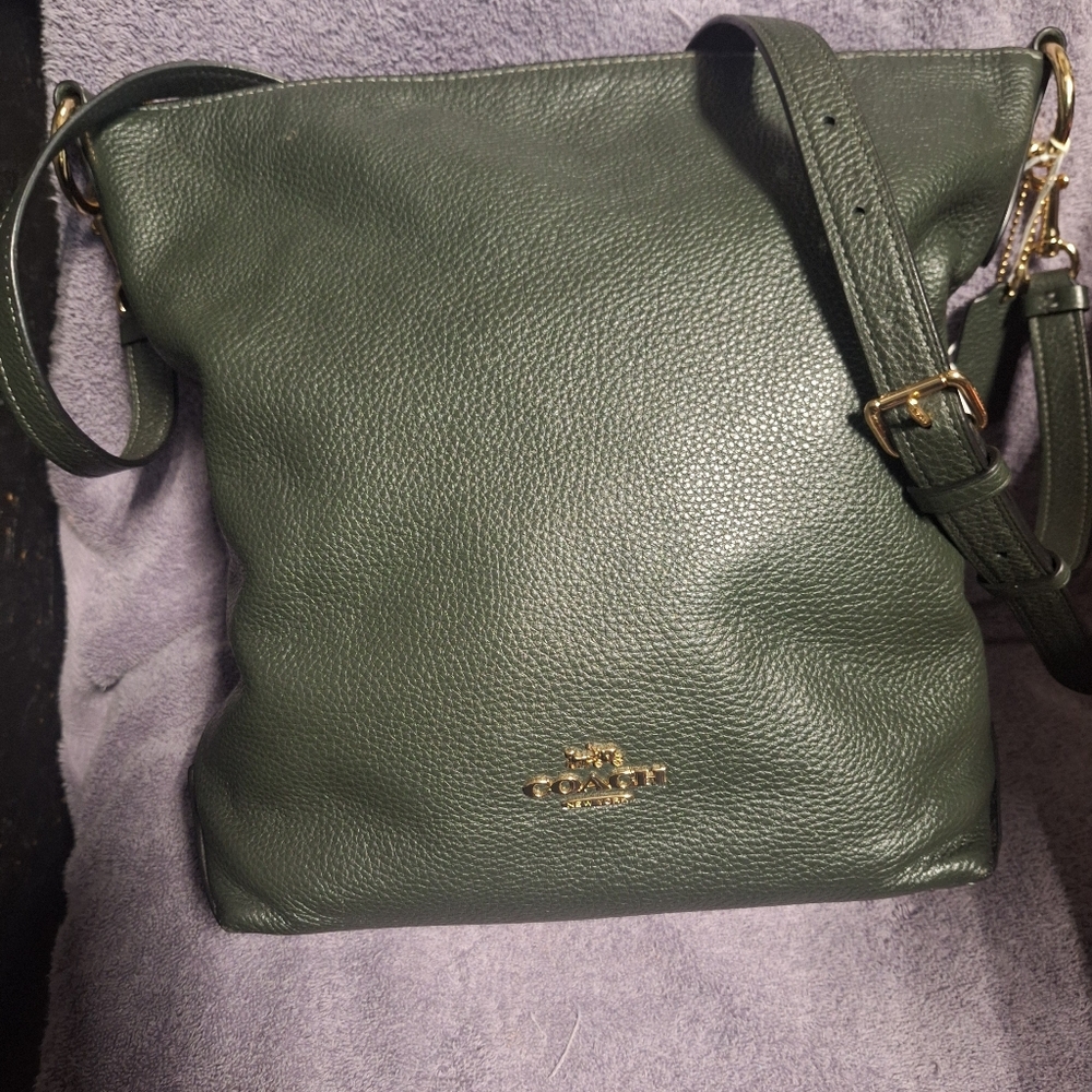Coach Green Peeble Leather  Women's Duffle Bag. L 12in W12.  Excellent Condition